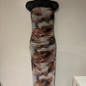 Tie dye ruched dress brown